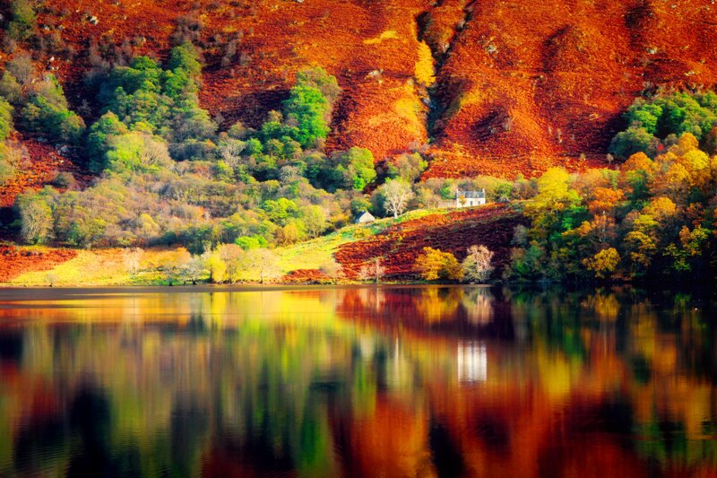 Lake with Autumn Hills — Orange
