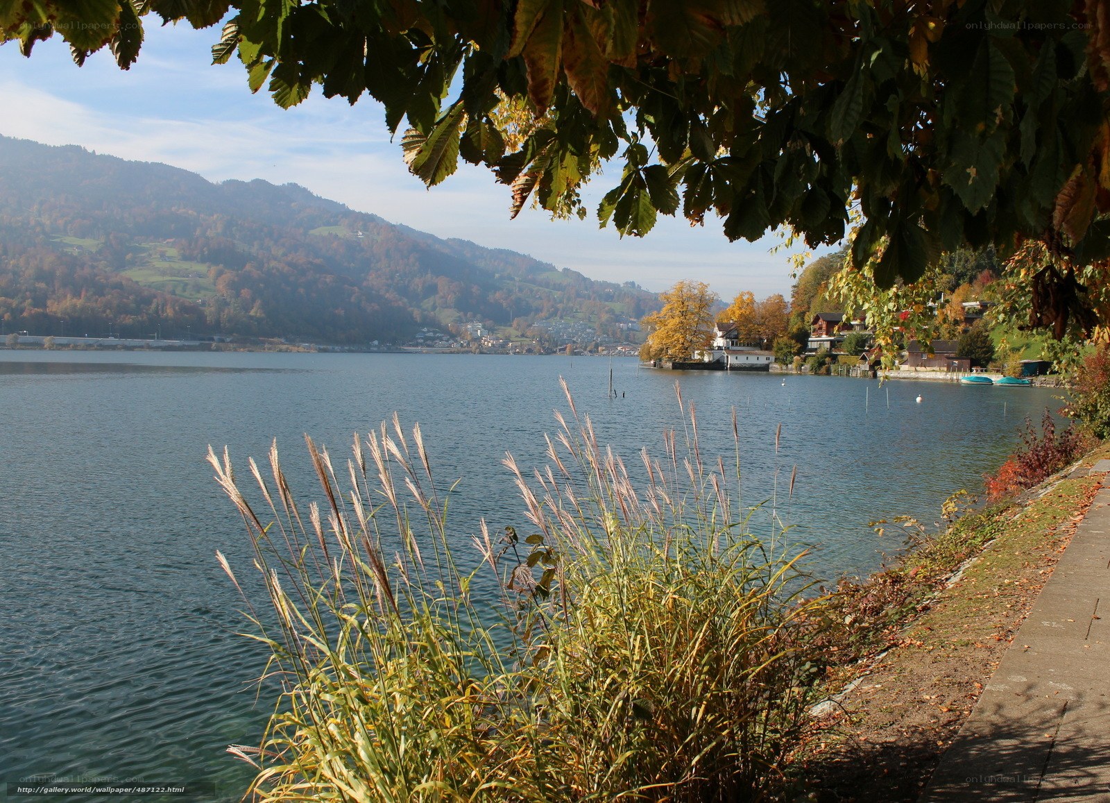 Lake with autumn hills