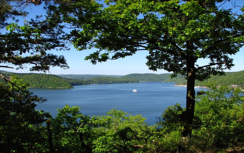 Lake with Boat — Blue