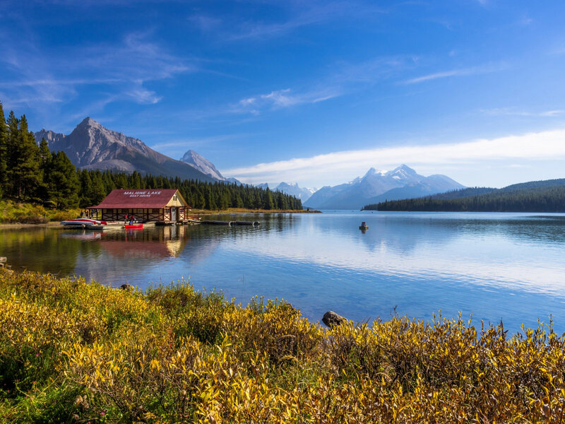 Lake with Boathouse — Blue, Serene