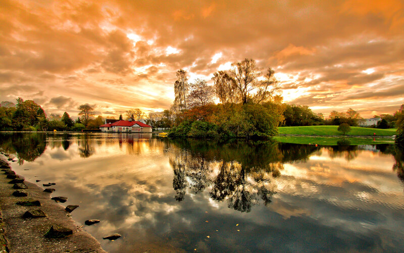 Lake with Boathouse