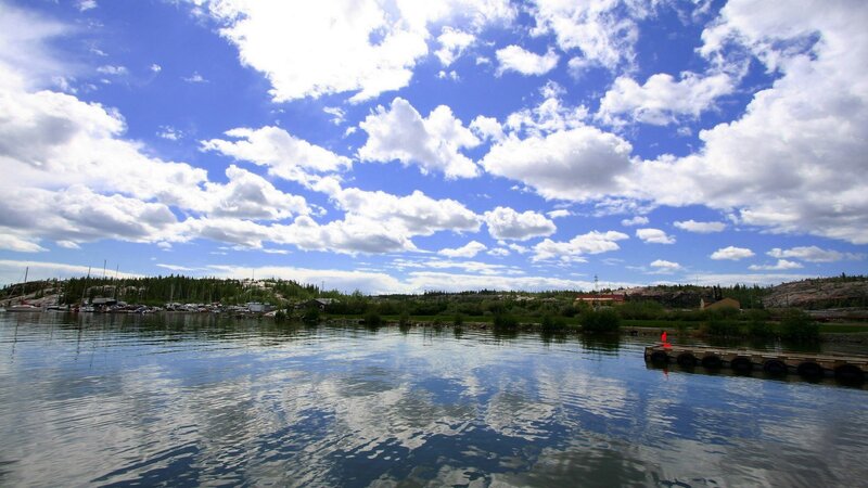 Lake with Boats and Dock — Blue