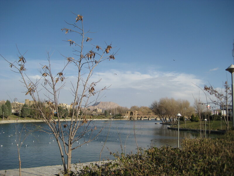 Lake with Bridge and Mountain