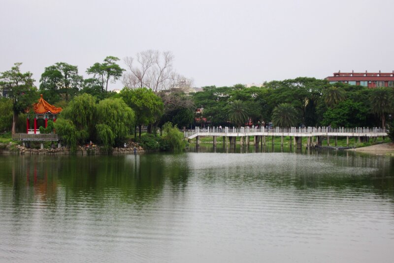 Lake with Bridge and Pavilion