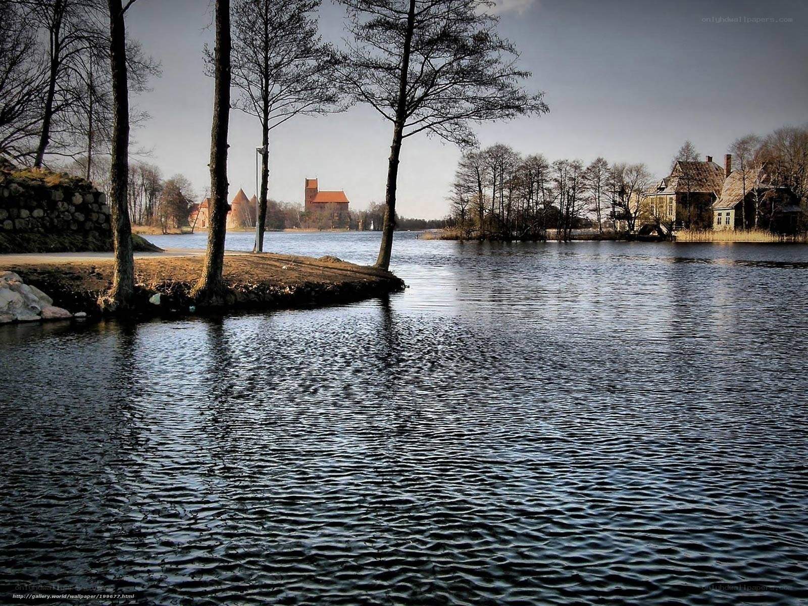 Lake with castle and houses