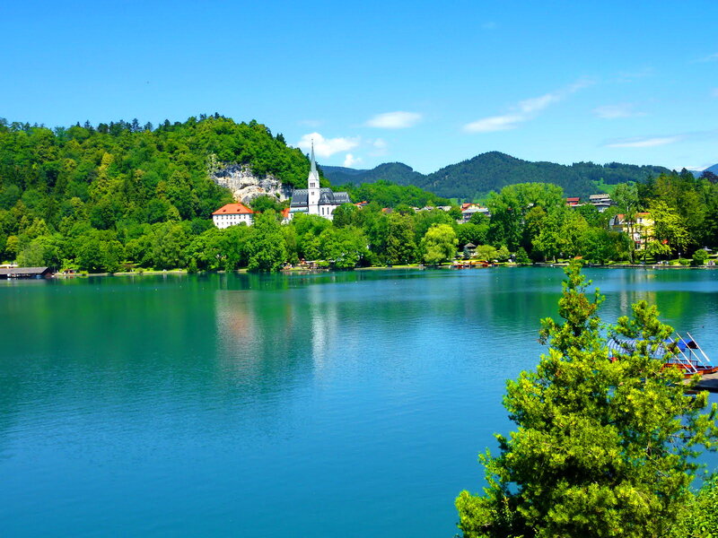 Lake with Church on Hill