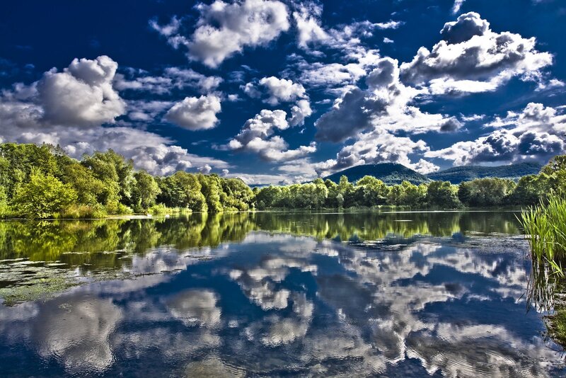 Lake with Cloud Reflection — Blue, Dramatic, Afternoon