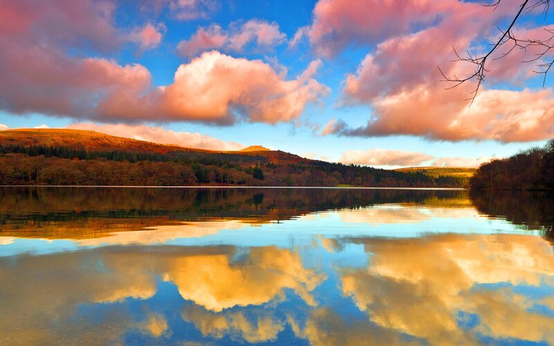 Lake with Cloud Reflection — Blue, Serene, Sunset