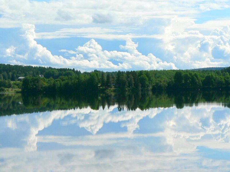 Lake with Cloud Reflection — Blue, Serene