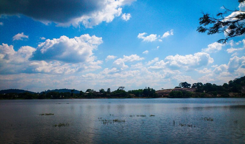 Lake with Clouds and Trees — Blue, Serene
