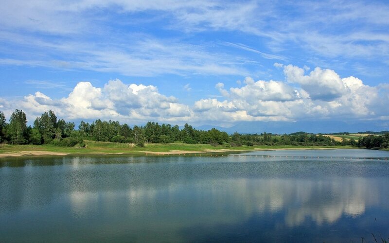 Lake with clouds and trees