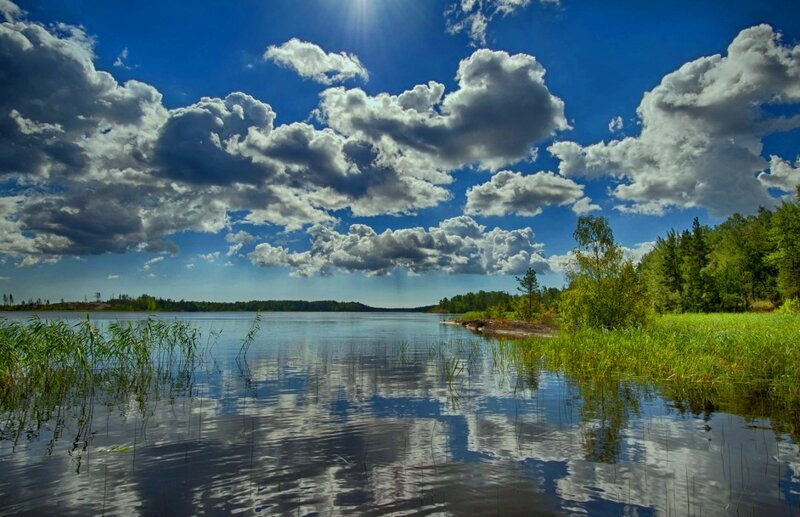 Lake with Clouds Reflection — Blue, Serene