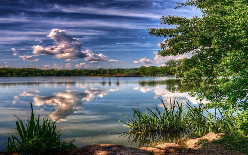 Lake with Clouds Reflection — Blue