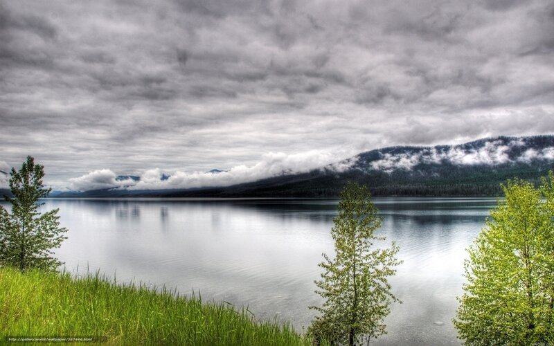Lake with Cloudy Mountains