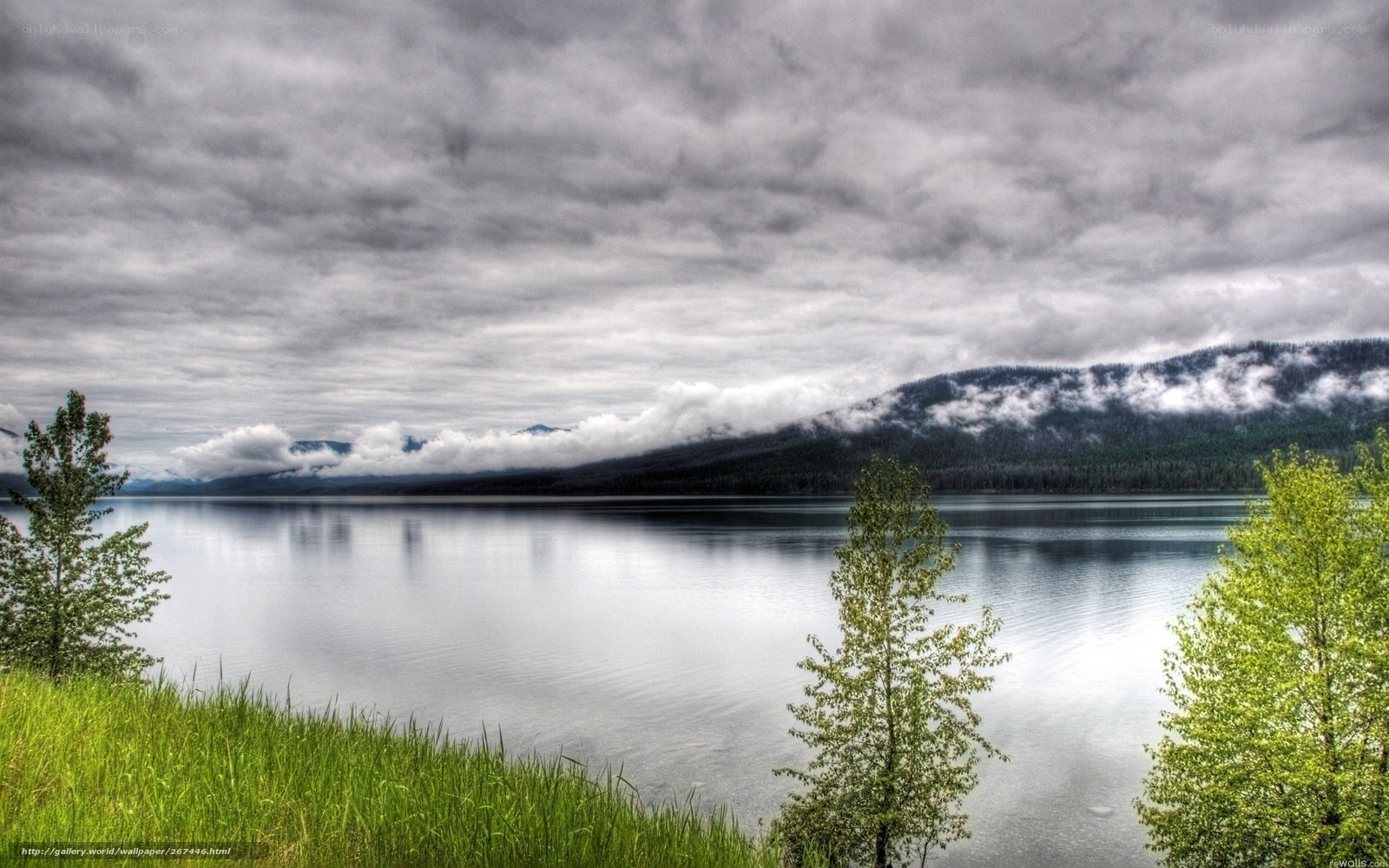 Lake with Cloudy Mountains