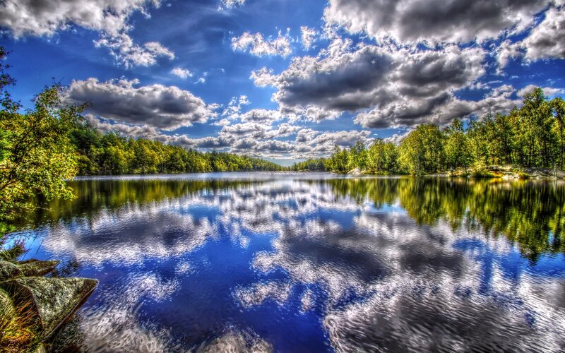 Lake with Cloudy Sky — Blue, Dramatic