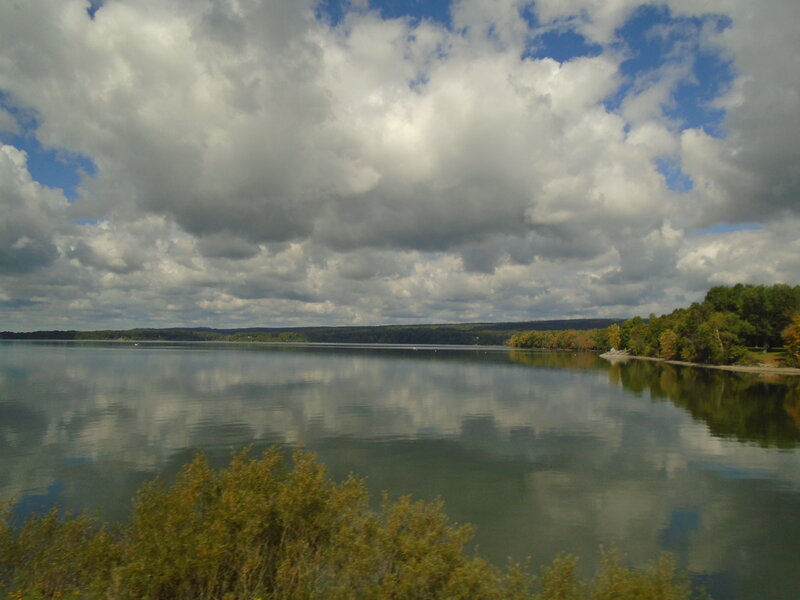 Lake with Cloudy Sky — Blue, Serene, Afternoon