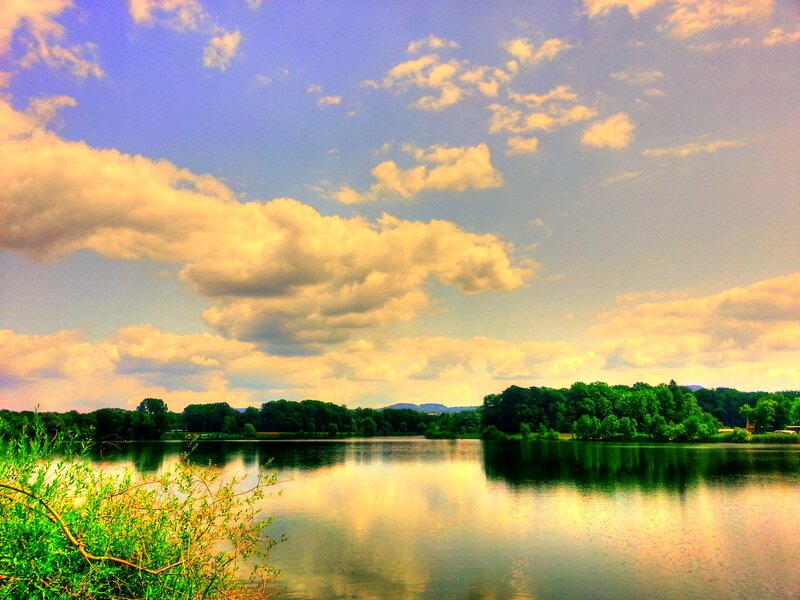 Lake with Cloudy Sky — Blue, Serene