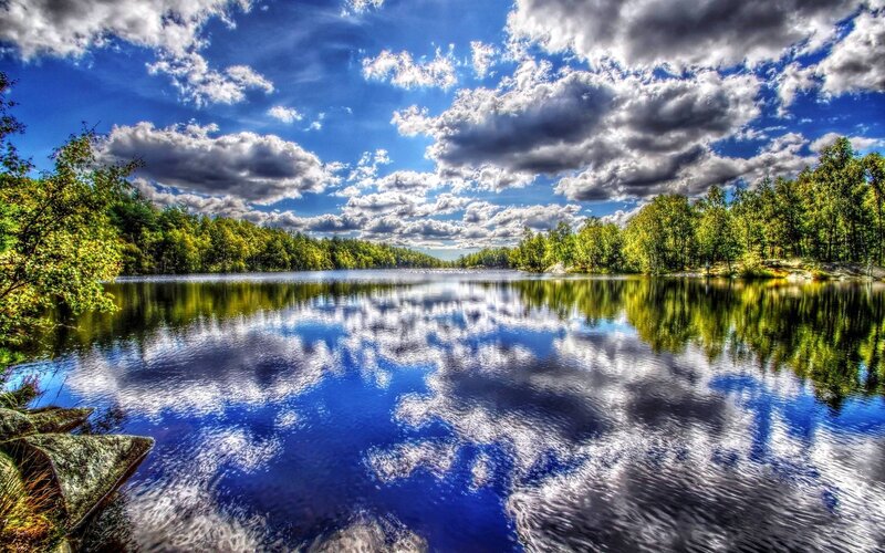 Lake with Cloudy Sky Reflection — Blue, Dramatic, Afternoon, Photograph