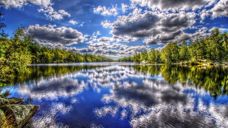 Lake with Cloudy Sky Reflection — Blue, Dramatic, Afternoon