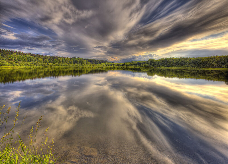 Lake with Cloudy Sky Reflection — Blue, Dramatic