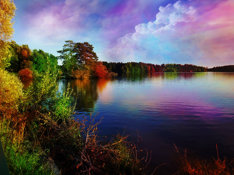 Lake with Colorful Sky