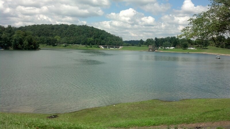 Lake with Dam and Hill