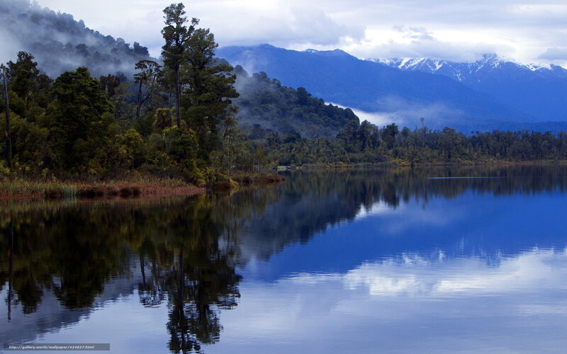 Lake with Forest and Mountains — Blue
