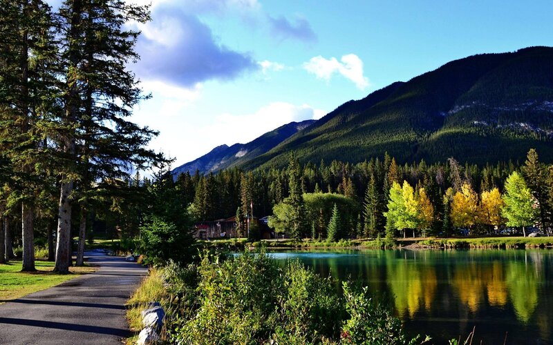 Lake with Forest and Mountains — Green, Serene