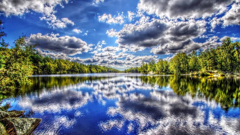 Lake with Forest Reflection — Blue, Dramatic, Afternoon