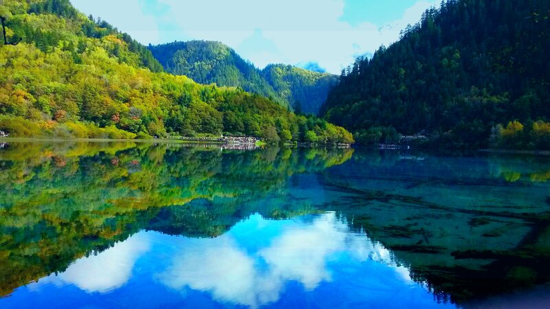 Lake with Forest Reflection — Blue, Serene, Afternoon, Photograph, Mountains