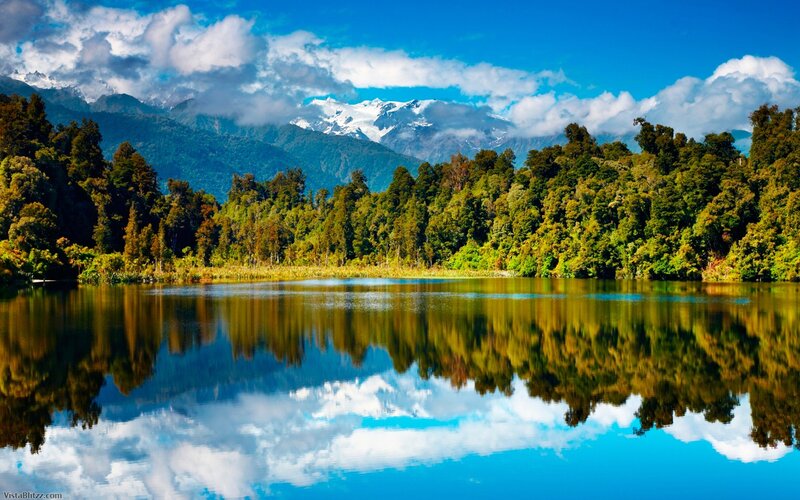 Lake with Forest Reflection — Blue, Serene, Afternoon, Photograph