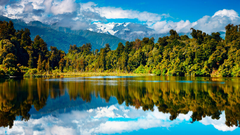 Lake with Forest Reflection — Blue, Serene
