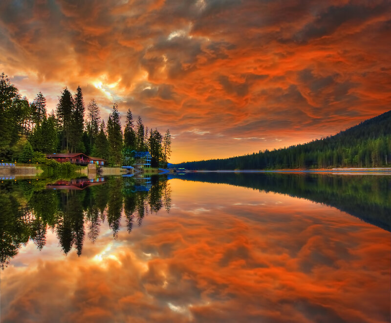 Lake with Forest Reflection — Orange, Dramatic