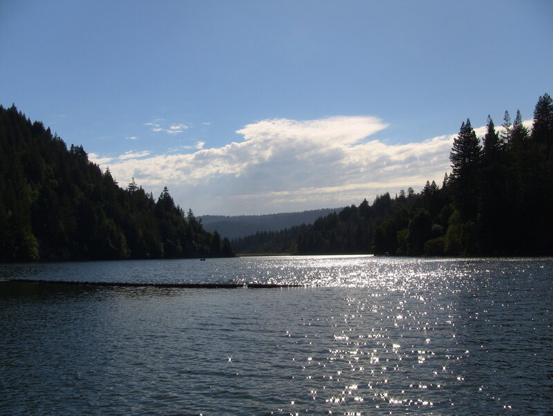 Lake with forested hills