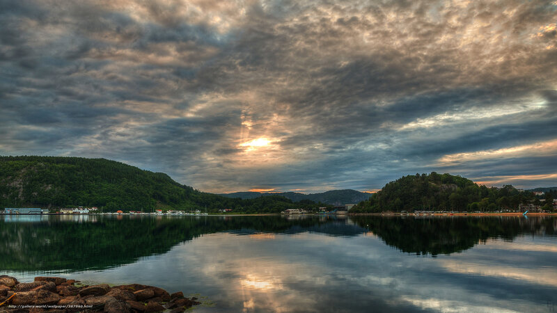 Lake with Forested Hills — Gray, Dramatic