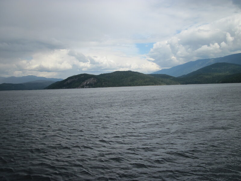 Lake with Forested Hills — Gray
