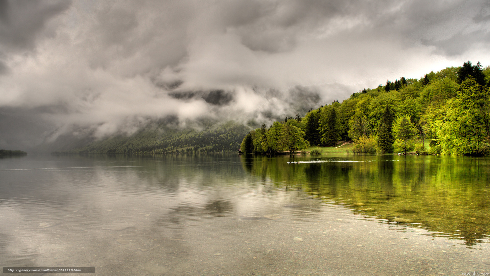 Lake with forested hills