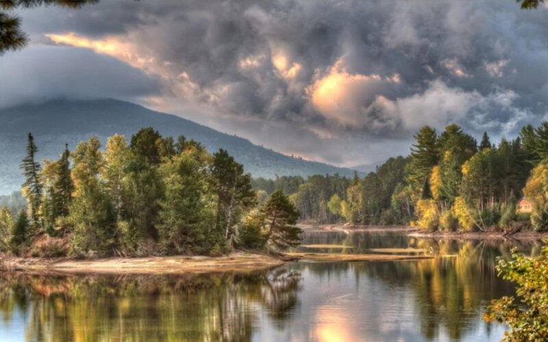 Lake with Forested Island — Green