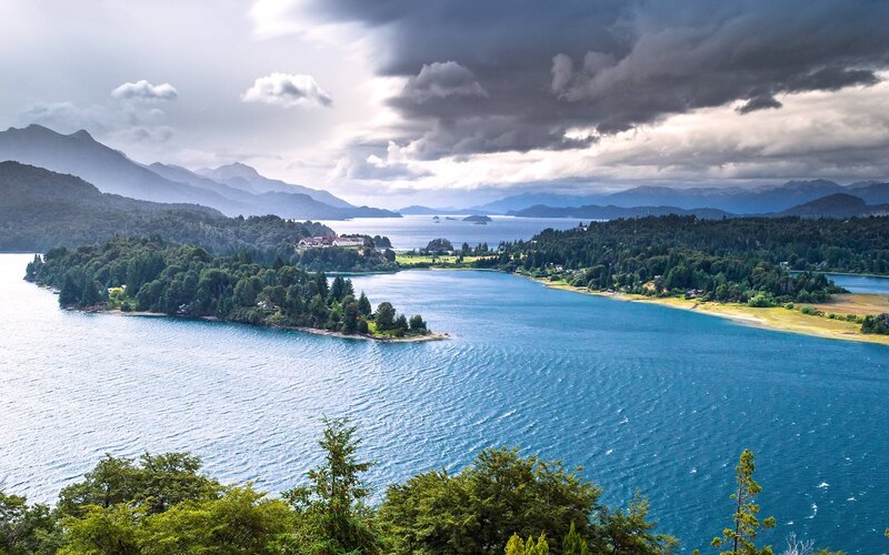 Lake with Forested Islands — Blue, Dramatic