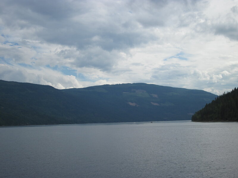 Lake with Forested Mountains — Blue, Overcast