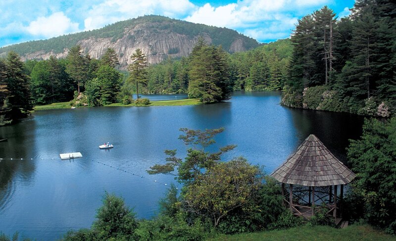 Lake with Gazebo and Mountain