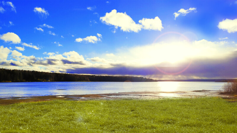 Lake with Green Grass