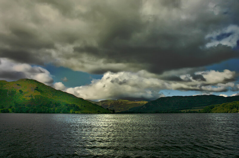 Lake with Green Hills — Dramatic