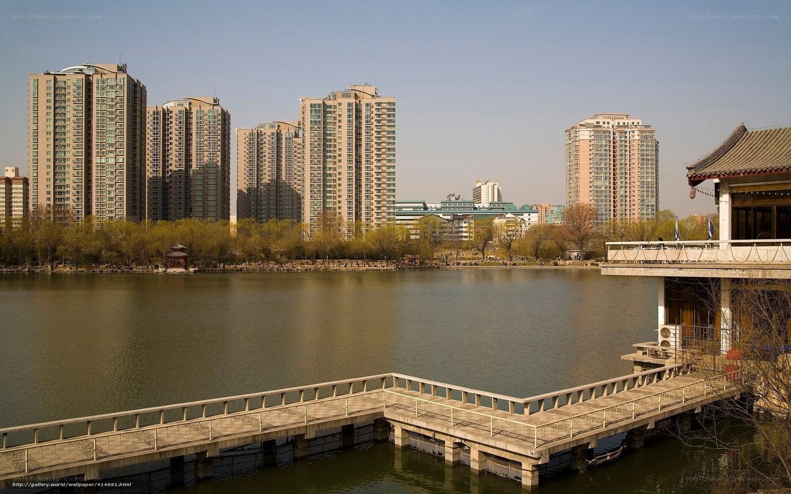 Lake with high-rise buildings