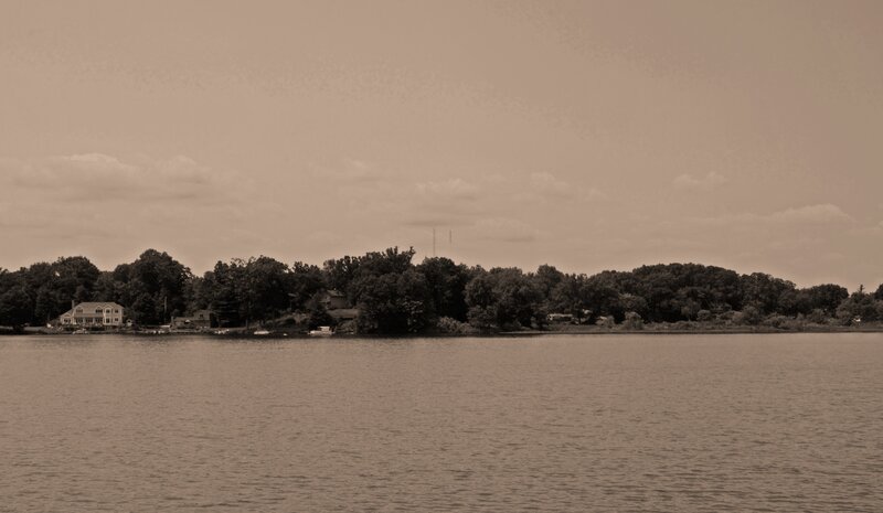 Lake with Houses and Trees — Brown