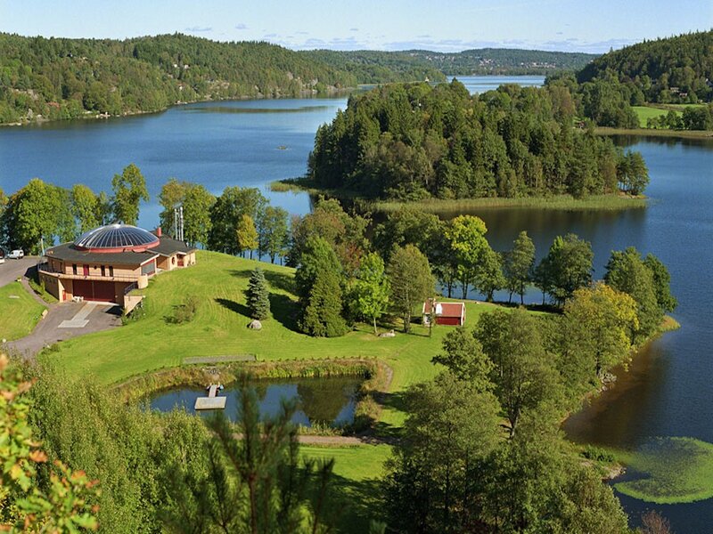 Lake with Island and Building