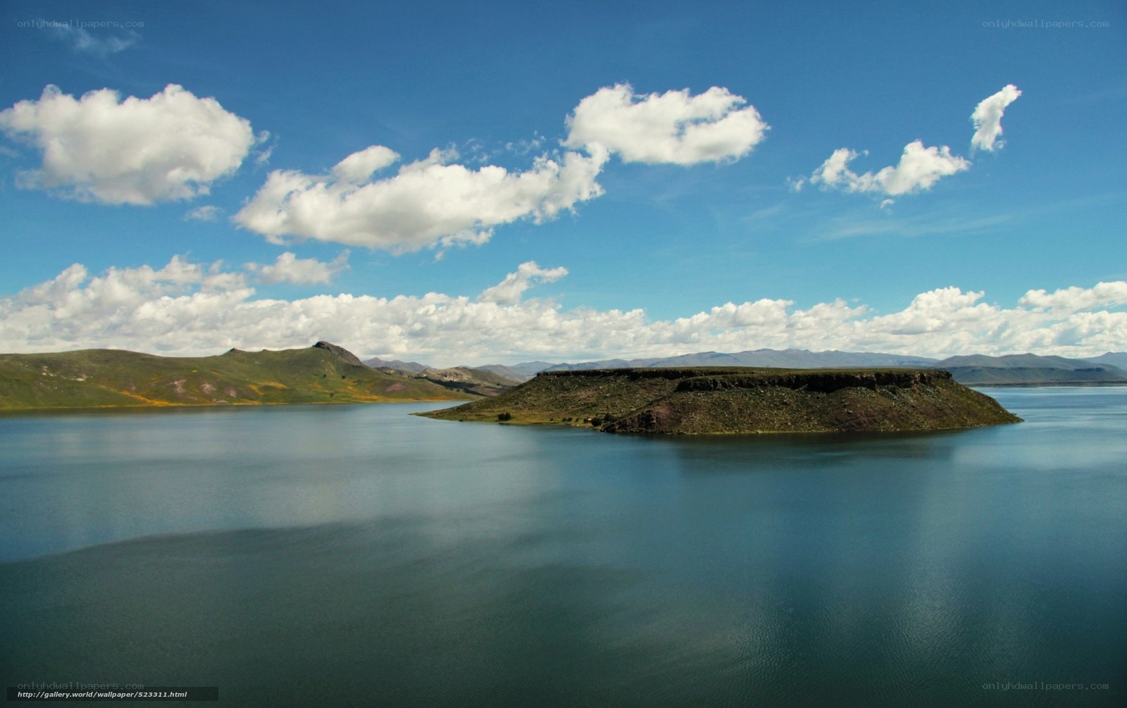 Lake with island and mountains