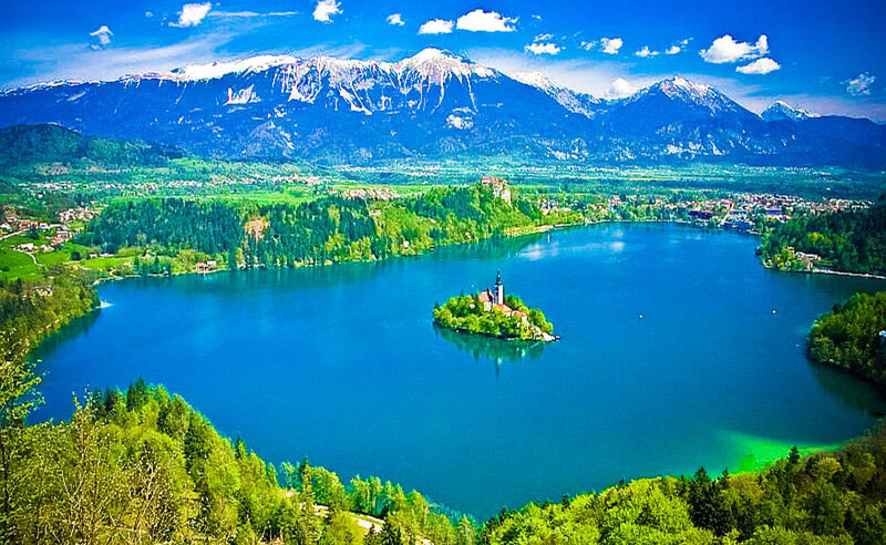 Lake with Island Church — Blue