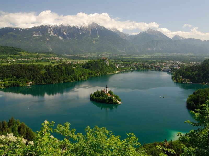 Lake with Island Church — Green